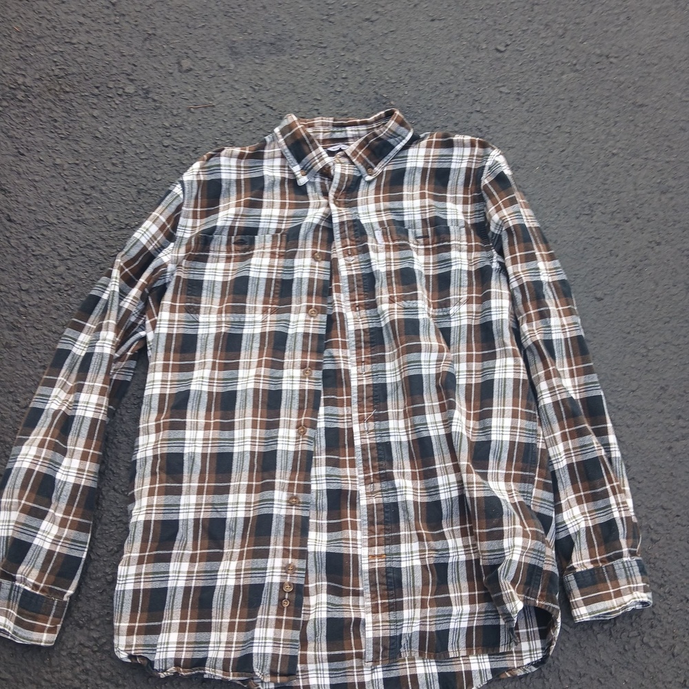 Carhartt Shirt Mens LT Brown Plaid Flannel Button Up Long Sleeve Relaxed Fit